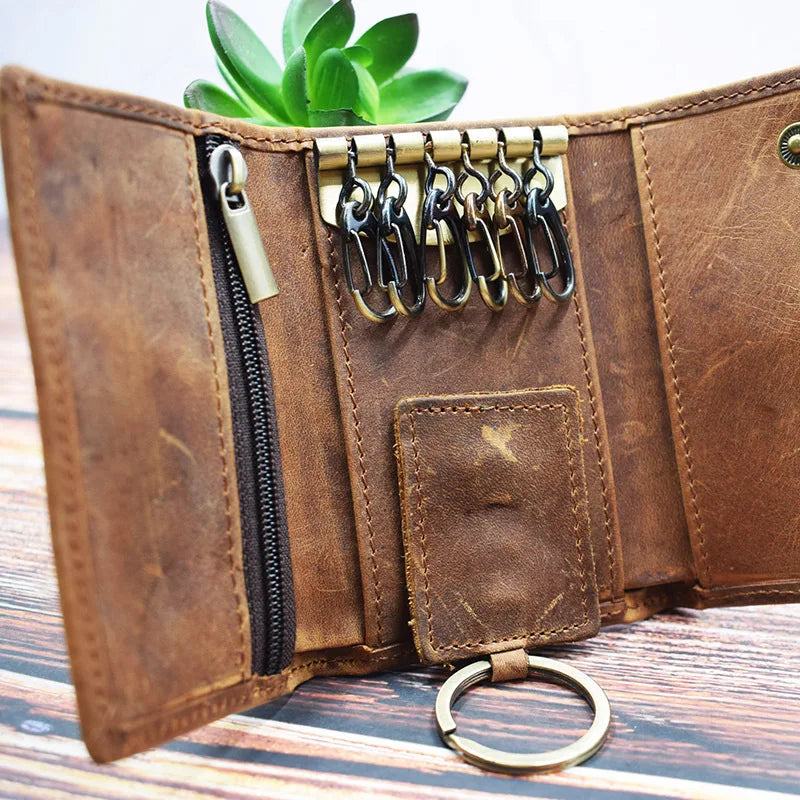 Unisex-Schlüsselmappe Multifunktionaler Organizer aus echtem Rindsleder Kompakt und Praktisch