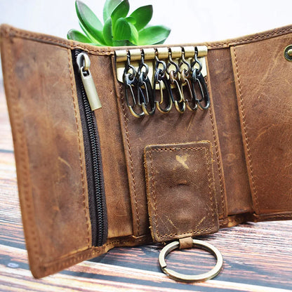 Unisex-Schlüsselmappe Multifunktionaler Organizer aus echtem Rindsleder Kompakt und Praktisch