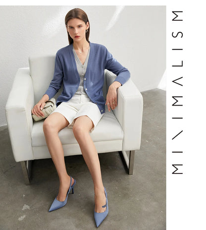 Damen-Strickjacke V-Ausschnitt dünn locker Patchwork Sommer
