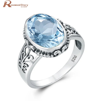 Damen-Ring Mit Aquamarin Stein 10x14mm Aus 925er Sterlingsilber Hypoallergen Schmuck Geschenk