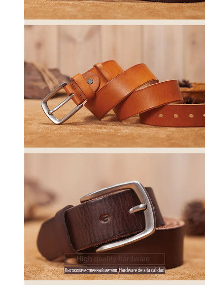 Herren Echtleder-Gürtel Braun Rindsleder 3,8 cm Stiftschnalle Vintage Jeans