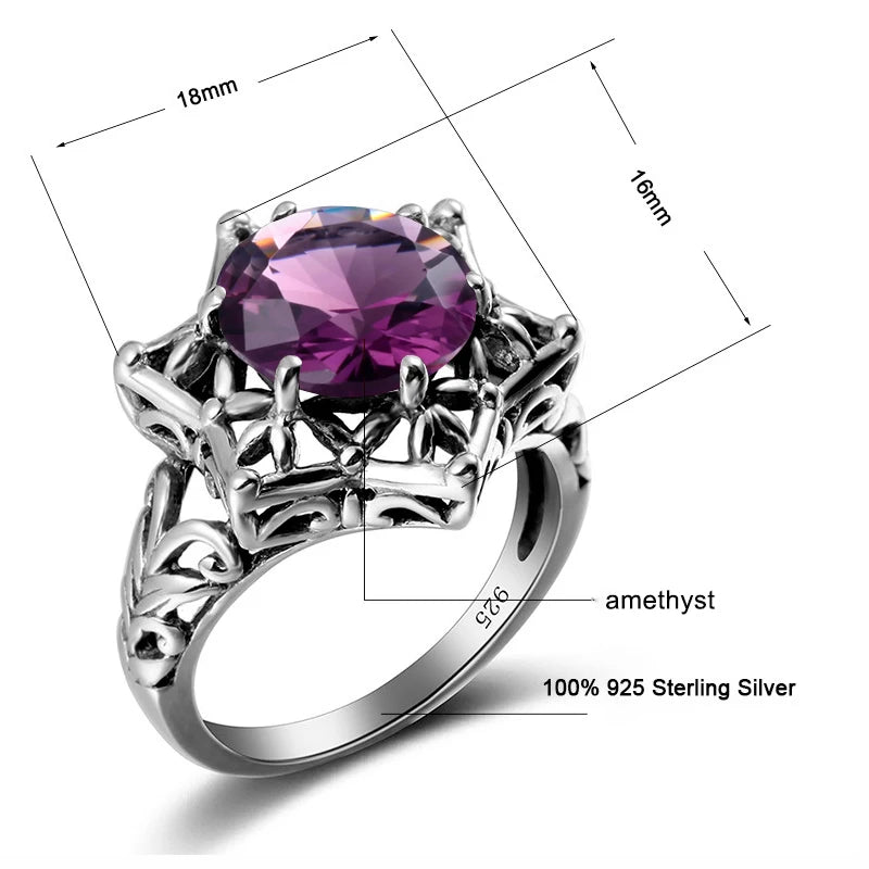 Damen-Ring Aus Sterlingsilber 925 Mit Amethyst Stein Und Davidstern Symbol Handgefertigter Schmuck Für Frauen