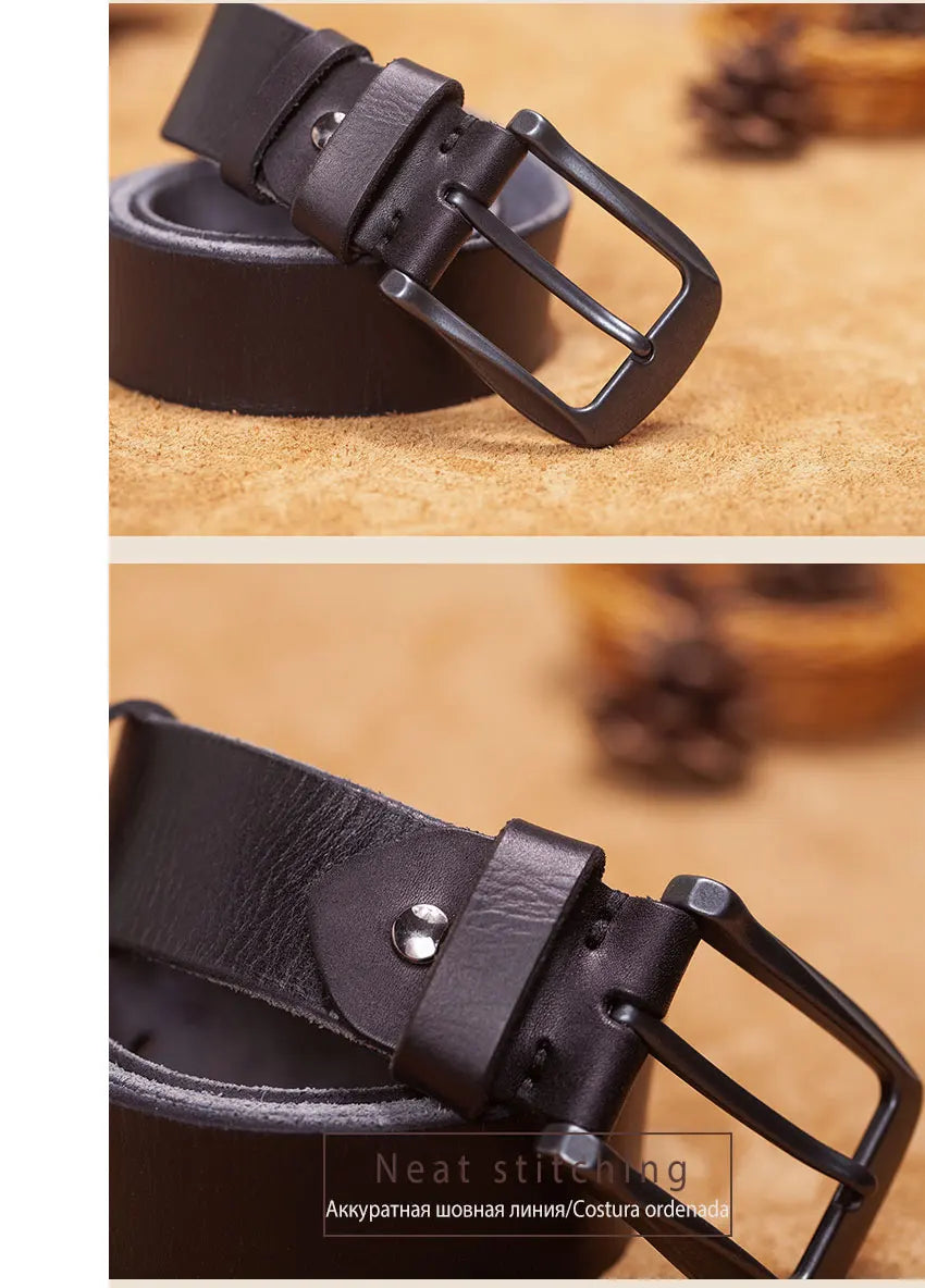 Herren Echtleder-Gürtel Erste Schicht Rindsleder Retro Stiftschnalle Designer Casual