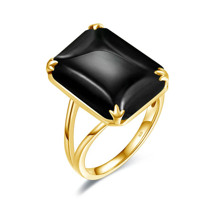 Damen-Ring Aus 925 Sterlingsilber Mit Gelbem Citrin Rechteckstein 13x18 mm Goldbeschichtet Festlicher Schmuck