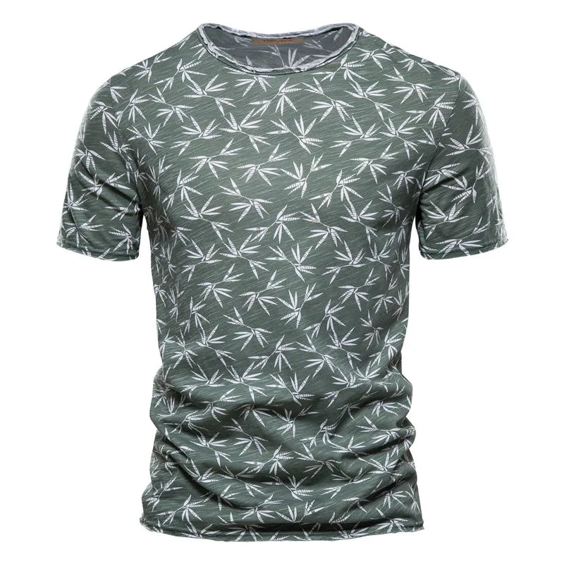 Herren T-Shirt im Hawaii-Stil aus 100 Prozent Baumwolle mit Oansatz Druck