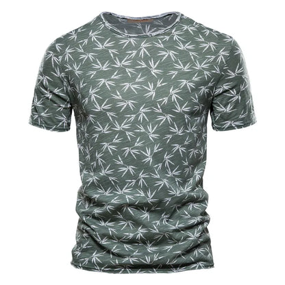 Herren T-Shirt im Hawaii-Stil aus 100 Prozent Baumwolle mit Oansatz Druck