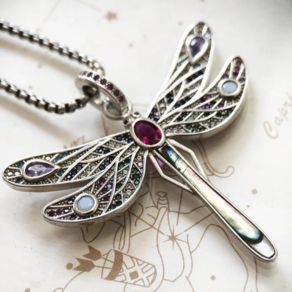Damen-Halskette bunte Libelle Anhänger Gliederkette aus Sterlingsilber