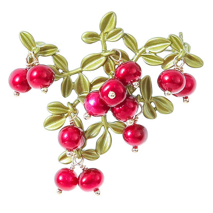 Brosche Cranberry Perle Blatt Grün Pflanze Retro Kragen Schmuck Damen