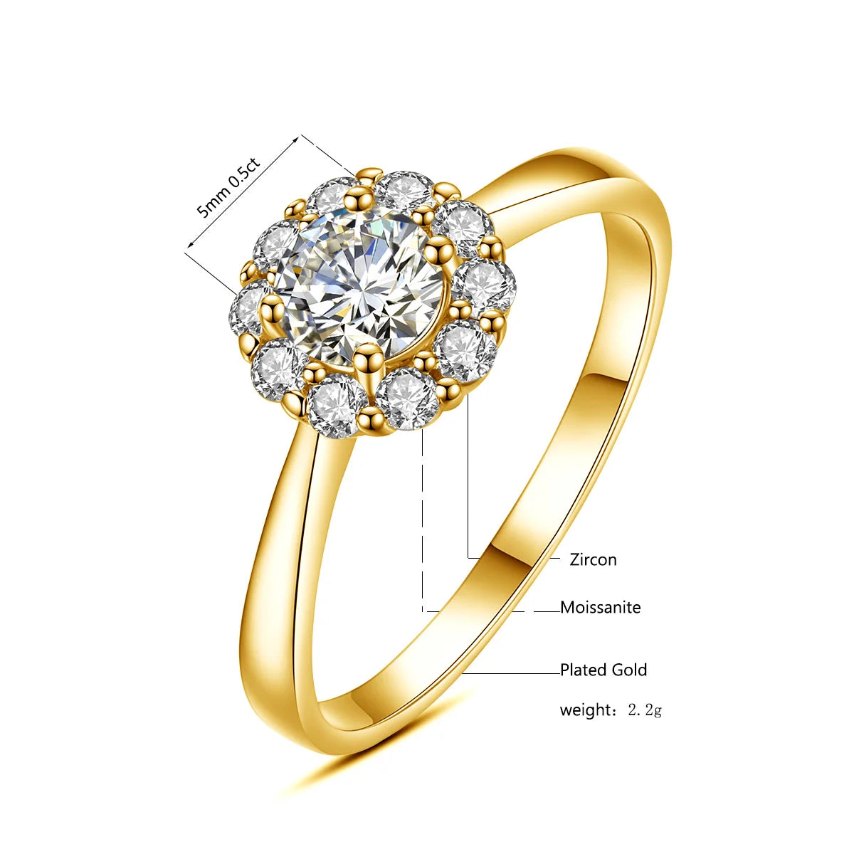Damen-Ring Mit Moissanit 0,5 Karat Blüten-Design Aus Sterlingsilber 925 Schmuck Geschenk