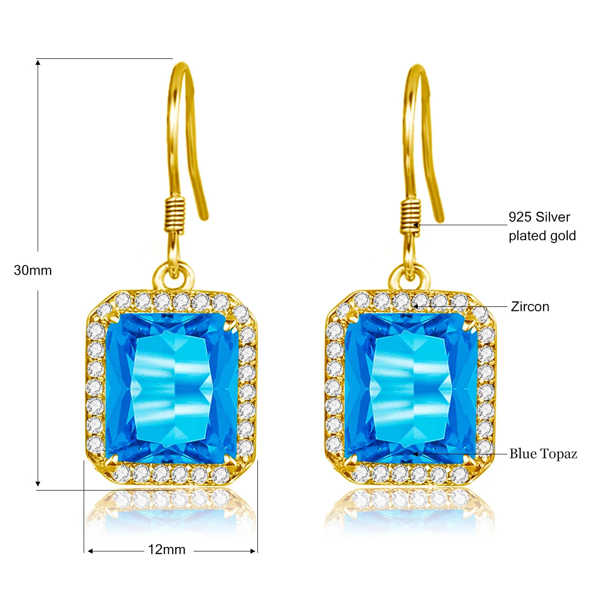 Damen-Ohrhänger Tropfenform Mit Blauem Topas Aus Silber 925 Hochwertiger Brautschmuck