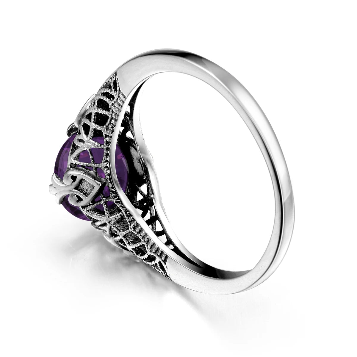 Damen-Ring Aus Sterlingsilber Mit Amethyst Stein Und Vintage-Design Echtschmuck Schmuckstück