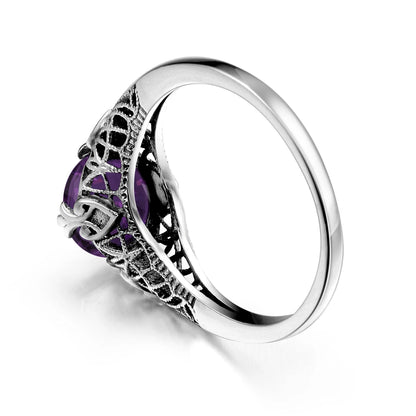 Damen-Ring Aus Sterlingsilber Mit Amethyst Stein Und Vintage-Design Echtschmuck Schmuckstück