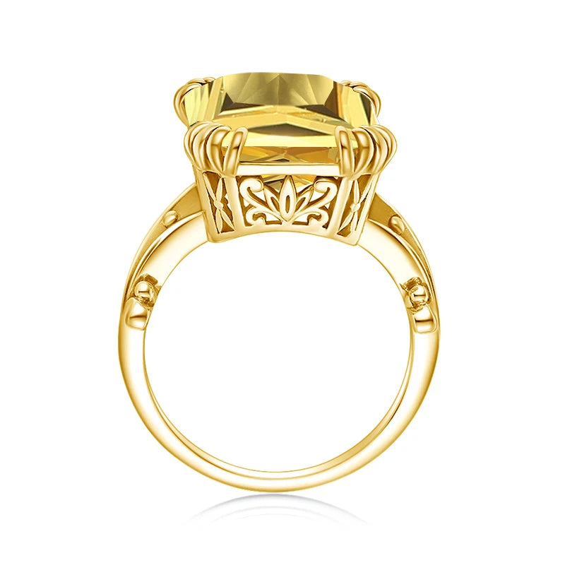 Damen-Ring aus 925er Silber mit großem rechteckigem Citrinstein für eleganten Alltagslook