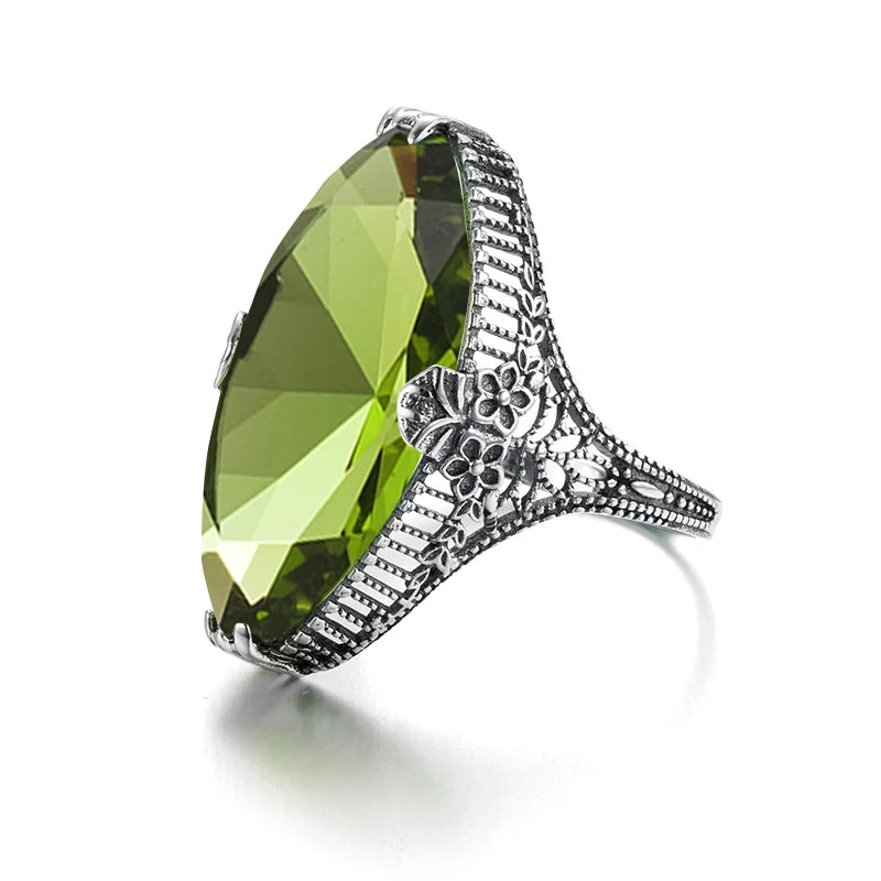 Damen-Ring aus 925 Sterling Silber mit Peridot im Marquise-Schliff, August-Geburtsstein