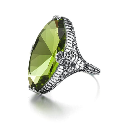 Damen-Ring aus 925 Sterling Silber mit Peridot im Marquise-Schliff, August-Geburtsstein