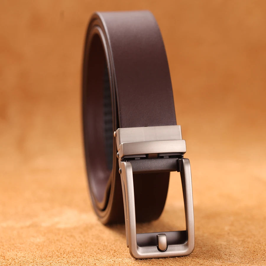 Herren Luxus Echtleder-Gürtel 3,5 cm Designer Automatik-Schnalle Business Rindsleder