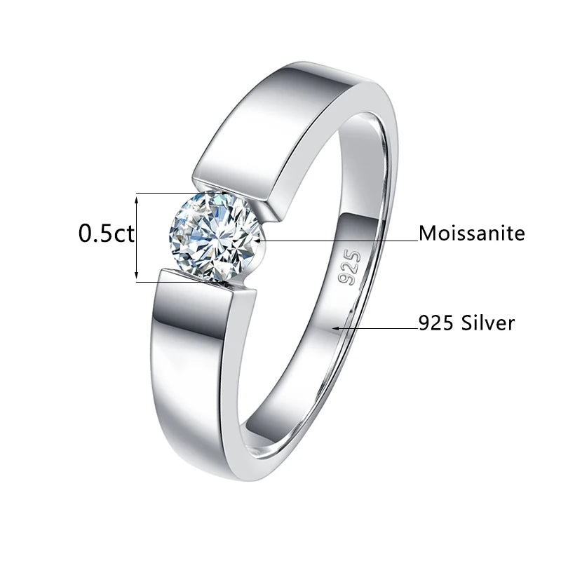 Unisex-Ring aus Silber 925 mit Moissanite 0,5–1 Karat Zertifiziert für Hochzeit und Verlobung