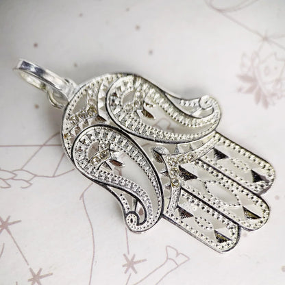 Damen-Charm-Anhänger Hand der Fatima Schutz V aus Sterlingsilber