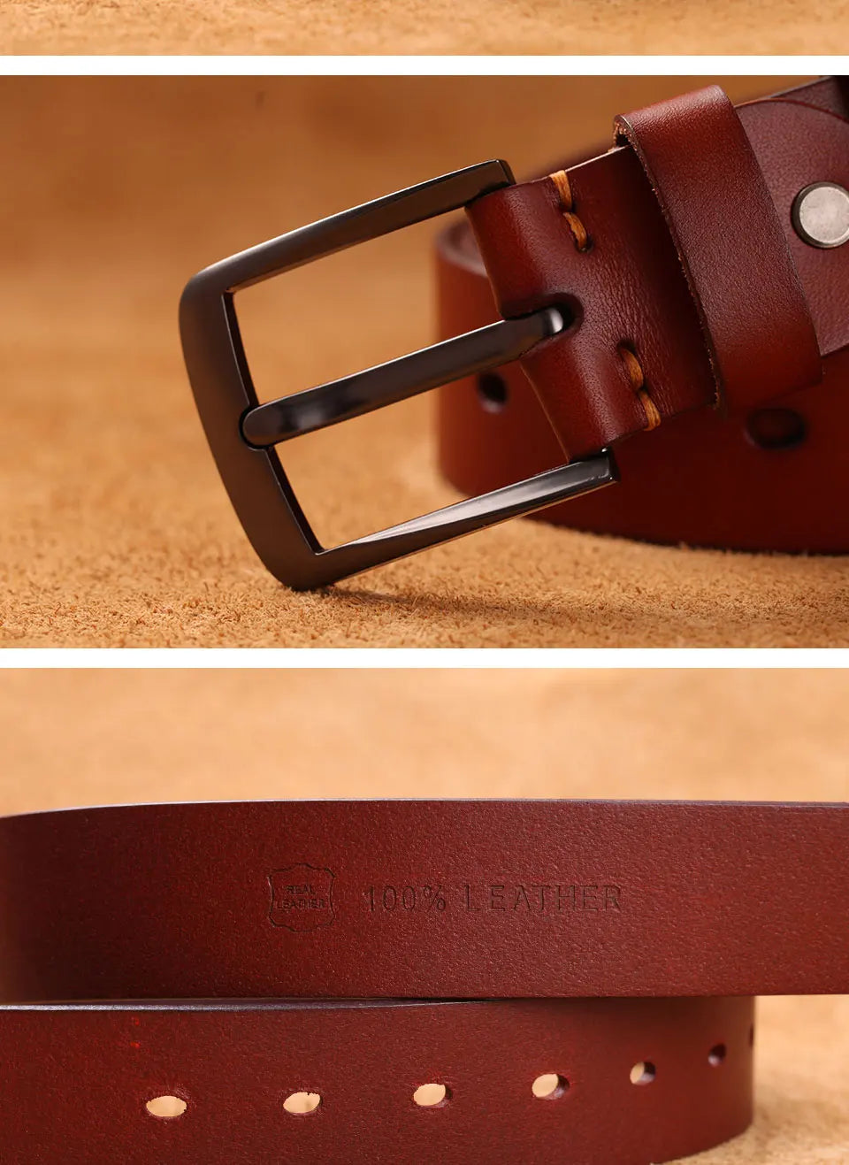 Herren Echtleder-Gürtel 3,8 cm Stiftschnalle Jeans Business Rindsleder Retro