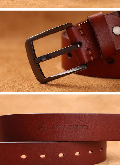 Herren Echtleder-Gürtel 3,8 cm Stiftschnalle Jeans Business Rindsleder Retro