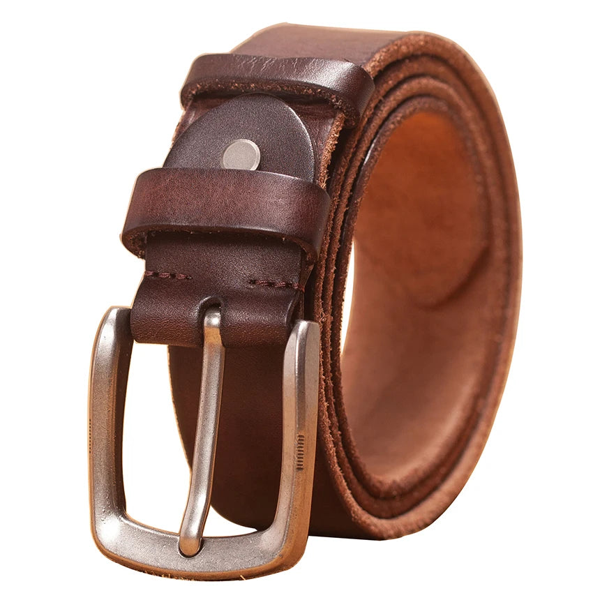 Herren Echtleder-Gürtel Braun Rindsleder 3,8 cm Stiftschnalle Vintage Jeans