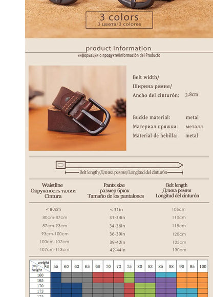 Herren Premium Echtleder-Gürtel Vintage Stiftschnalle Casual 3,8 cm Rindsleder