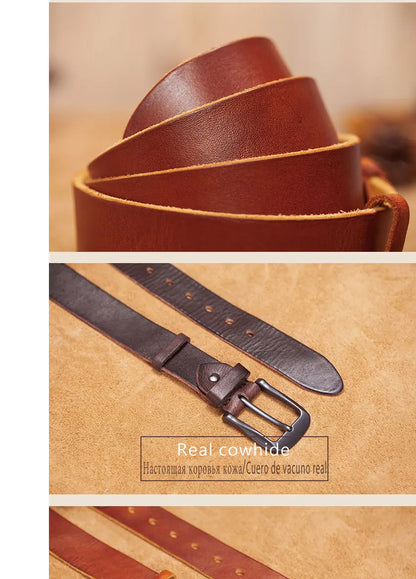 Herren Echtleder-Gürtel Erste Schicht Rindsleder Retro Stiftschnalle Designer Casual