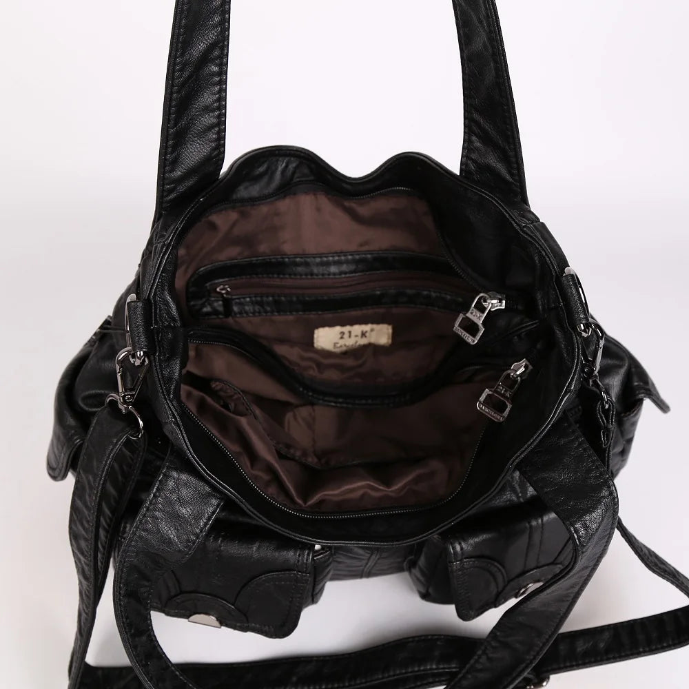 Damen-Handtasche Großes Fassungsvermögen Schultertasche Mit Oberem Tragegriff aus waschbarem PU-Leder