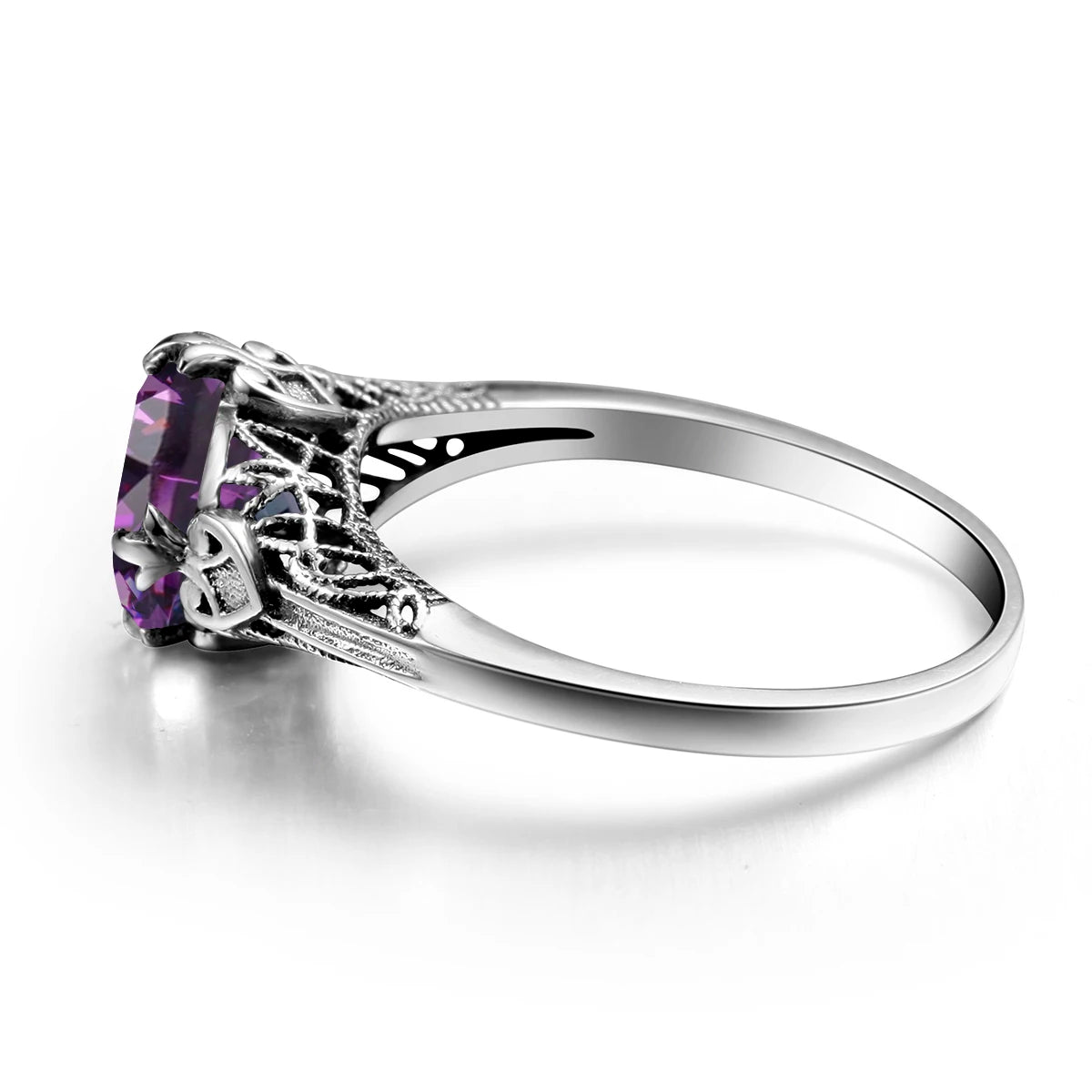 Damen-Ring Aus Sterlingsilber Mit Amethyst Stein Und Vintage-Design Echtschmuck Schmuckstück