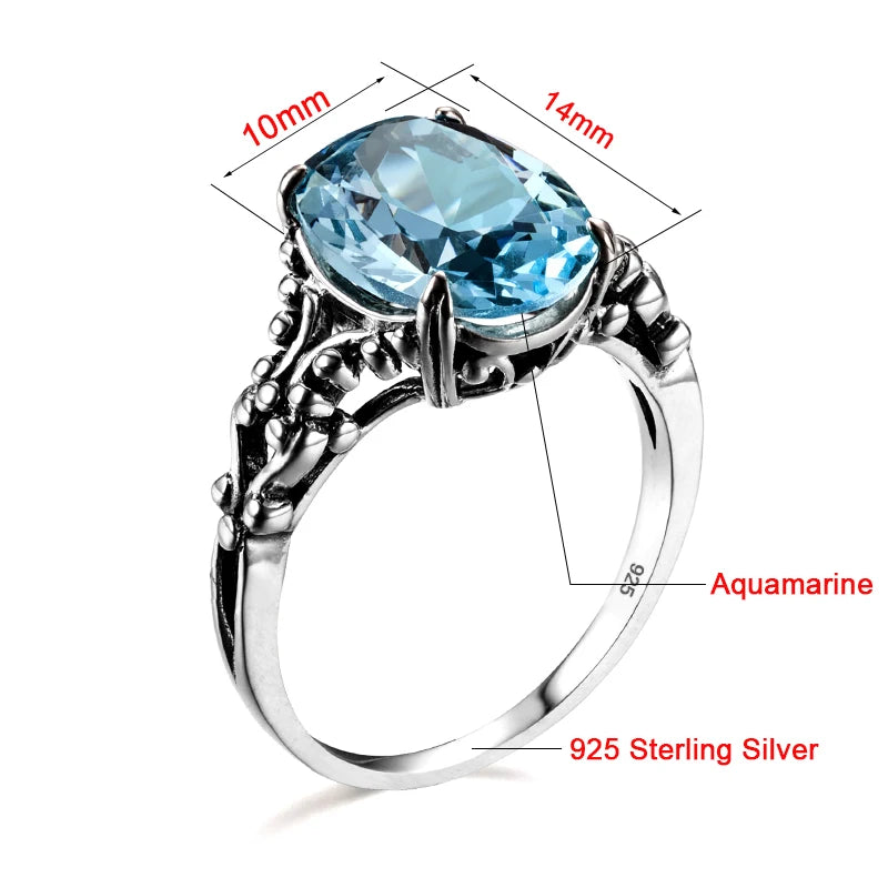 Damen-Ring aus 925er Sterlingsilber mit Aquamarin in Ovalform im Neo-Gotik Stil – Feiner Schmuck Geschenk