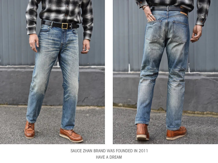 Herren Jeans im Used-Look mit Schnurrbart-Effekt aus Selvedge-Denim