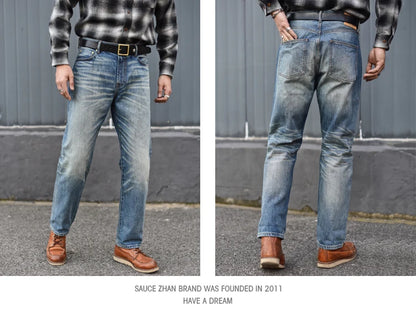 Herren Jeans im Used-Look mit Schnurrbart-Effekt aus Selvedge-Denim