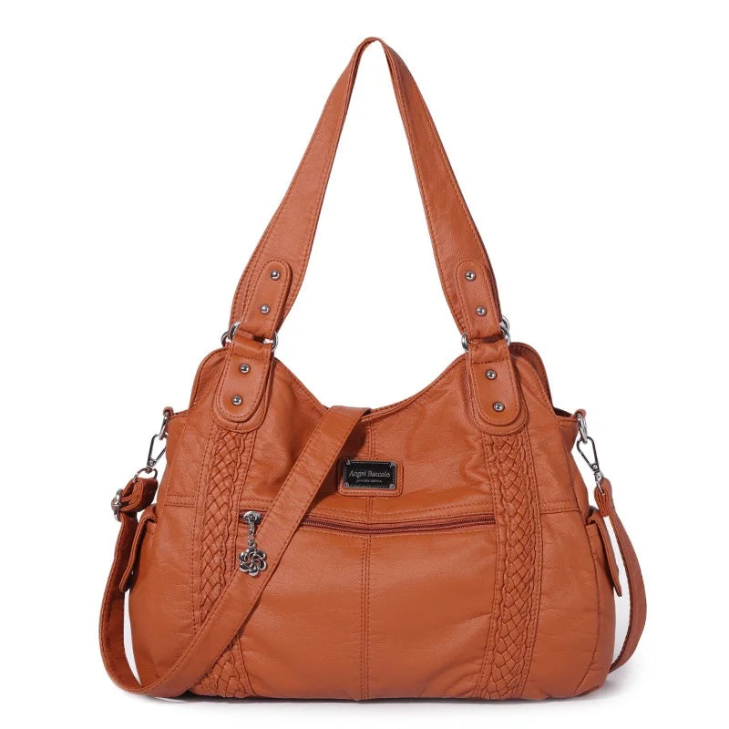Damen-Schultertasche Aus PU-Leder Mit Reißverschluss Und Innenfächern Großes Stauraumvolumen