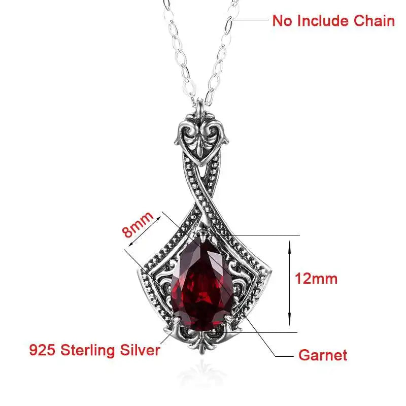Damen-Granat-Anhänger aus 925er Sterling Silber - Vintage Schmuckstück, handgefertigt