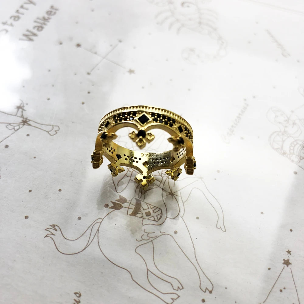 Damen-Ring königliche Krone golden viktorianisch aus Sterlingsilber
