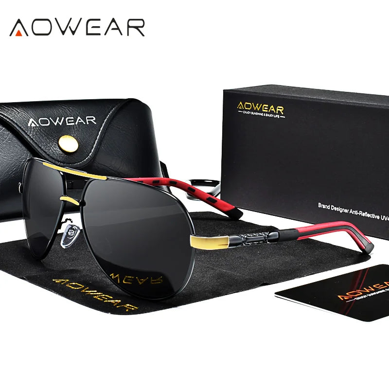 AOWEAR Luftfahrt Polarisierte Sonnenbrille Männer Aluminium Fahren Spiegel Sonnenbrille Männlich Marke Designer Retro Brillen Zubehör gafas