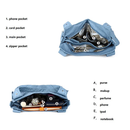 Damen-Schultertasche aus PU mit Mehrfachfächern, Reißverschluss und geräumigem Innenraum