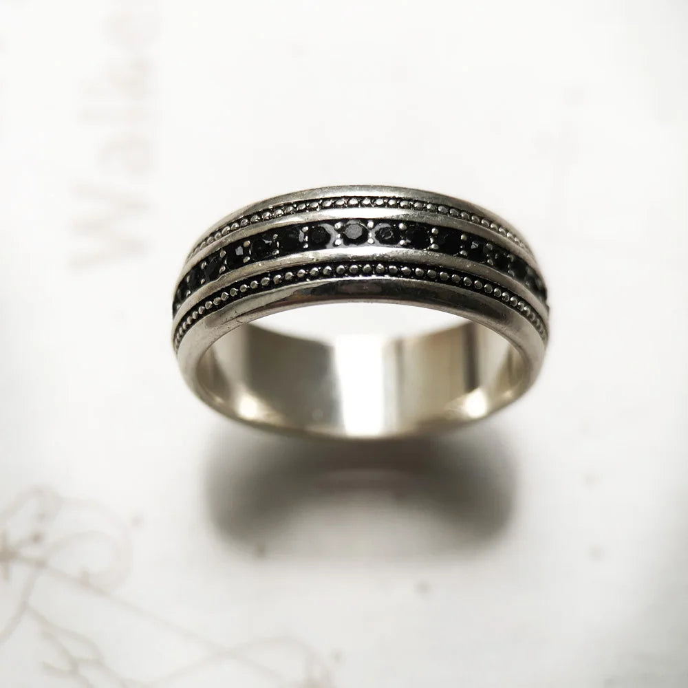 Damen-Ring CZ Lane schwarz Vintage aus Sterlingsilber