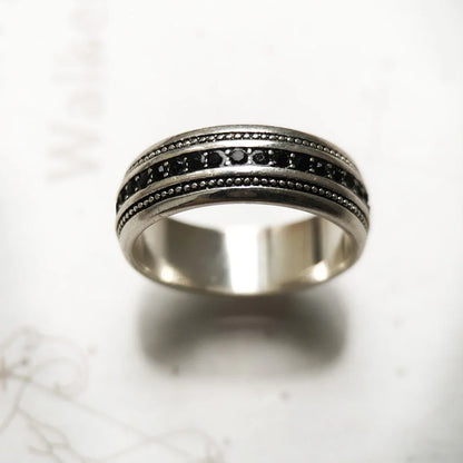 Damen-Ring CZ Lane schwarz Vintage aus Sterlingsilber