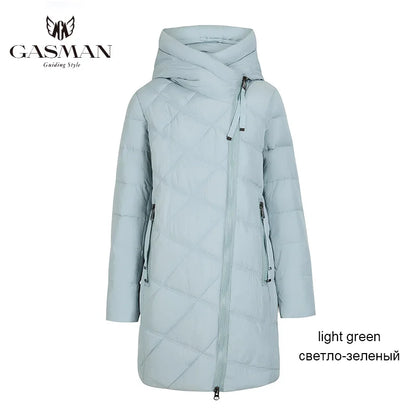 Lange Damen-Winterjacke mit Reißverschlusstaschen und Gürtel – hochwertige Parka-Oberbekleidung