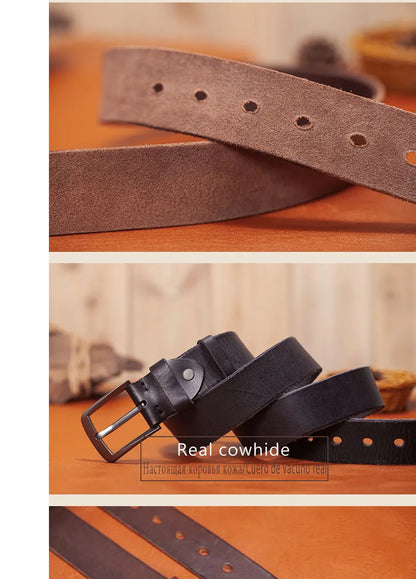 Herren Echtleder-Gürtel Retro 3,8 cm Stiftschnalle Metall Top-Qualität Rindsleder