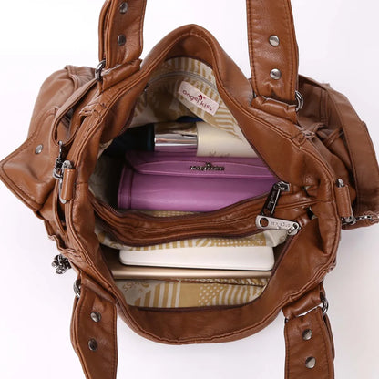 Damen-Handtasche Aus PU-Leder Im Vintage-Stil Große Schultertasche Mit Top-Griff Und Viel Stauraum