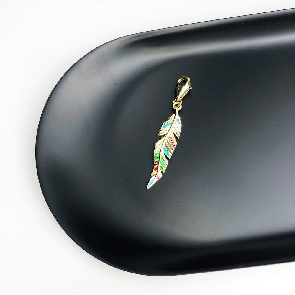 Damen-Halskette Feder golden oval CZ Frühling aus Sterlingsilber
