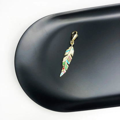 Damen-Halskette Feder golden oval CZ Frühling aus Sterlingsilber