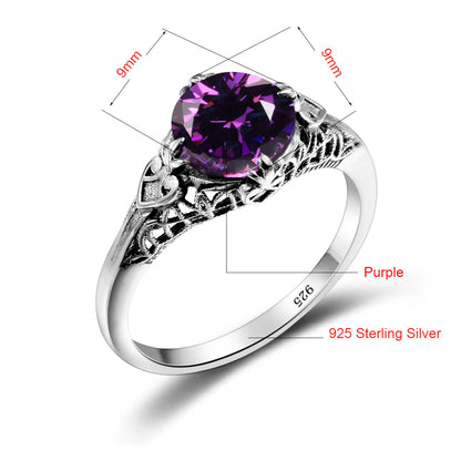 Damen-Ring Aus Sterlingsilber Mit Amethyst Stein Und Vintage-Design Echtschmuck Schmuckstück