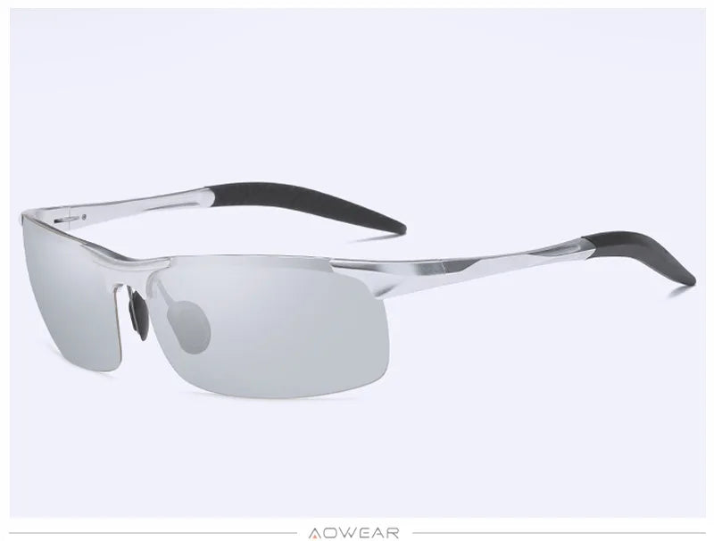 AOWEAR Aluminium Polarisierte Photochrome Sonnenbrille Männer Luxus Qualität Randlose Chameleon Gläser Männlichen Tag Nacht Fahren Sonnenbrille