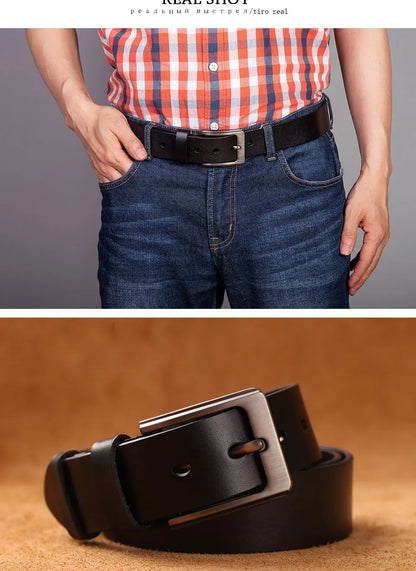Herren 100% Echtleder-Gürtel Casual Jeans 3,8 cm Rindsleder Business Cowboy-Stil