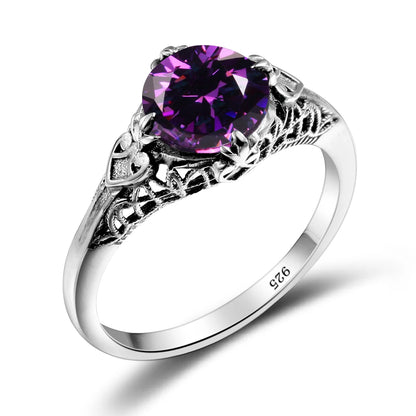 Damen-Ring Aus Sterlingsilber Mit Amethyst Stein Und Vintage-Design Echtschmuck Schmuckstück
