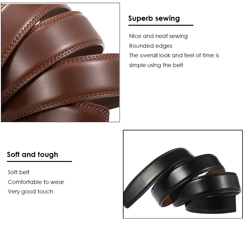 Herren-Gürtel aus Leder, 3,5 cm Breite, Natur-Rindsleder, Automatik-Schnalle, geeignet für formelle Anlässe