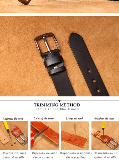 Herren Echtleder-Gürtel 3,8 cm Stiftschnalle Jeans Business Rindsleder Retro